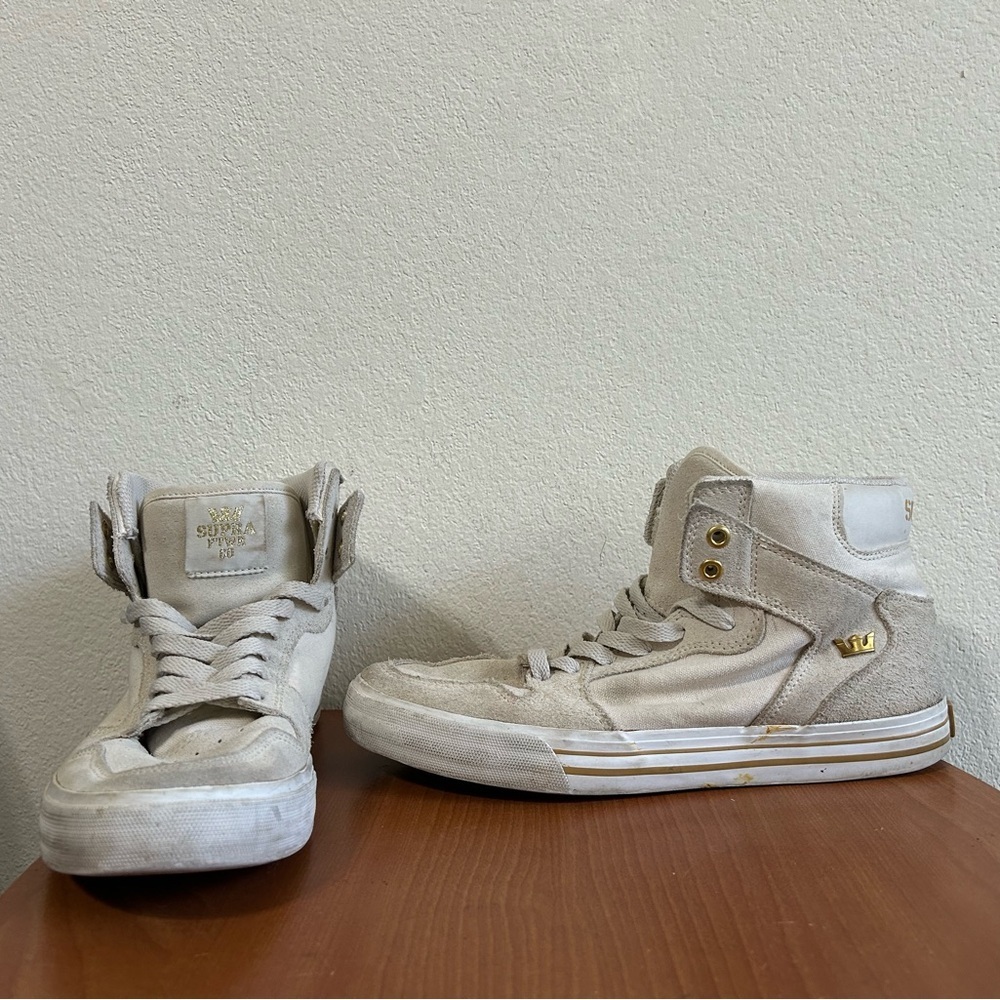 Supra High-Top Sneakers in Off-White and Light Beige